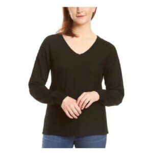 Ella Moss Midweight Soft Ribbed V-Neck Sweater Long Sleeve Womens Black Size L